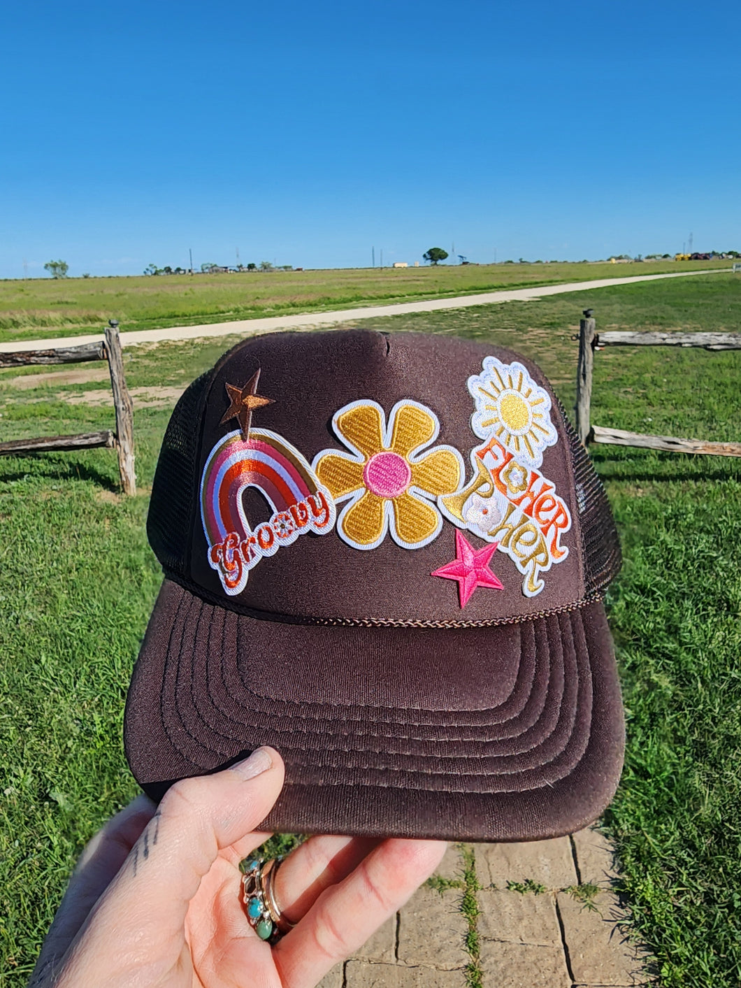 Flower Power Patched Trucker Cap