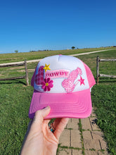 Load image into Gallery viewer, Howdy Pink Patched Trucker Cap
