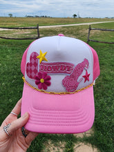 Load image into Gallery viewer, Howdy Pink Patched Trucker Cap
