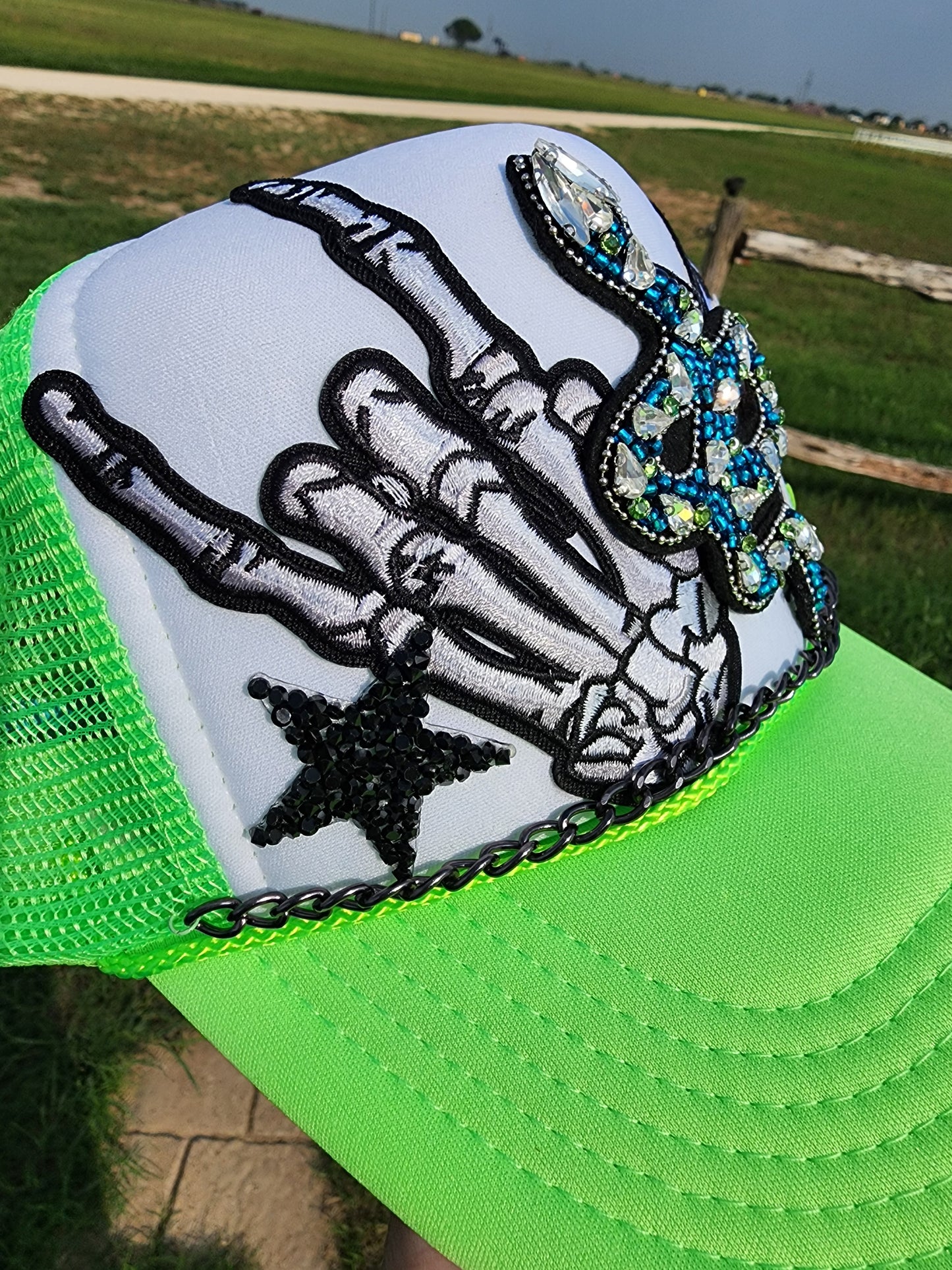 Blingy Neon Patched Trucker Cap