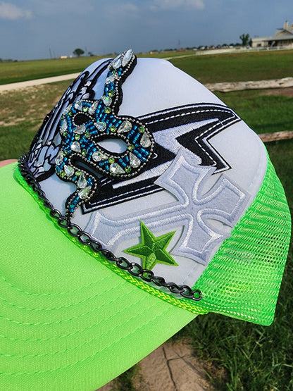 Blingy Neon Patched Trucker Cap