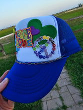 Load image into Gallery viewer, Peace &amp; Love Patched trucker cap
