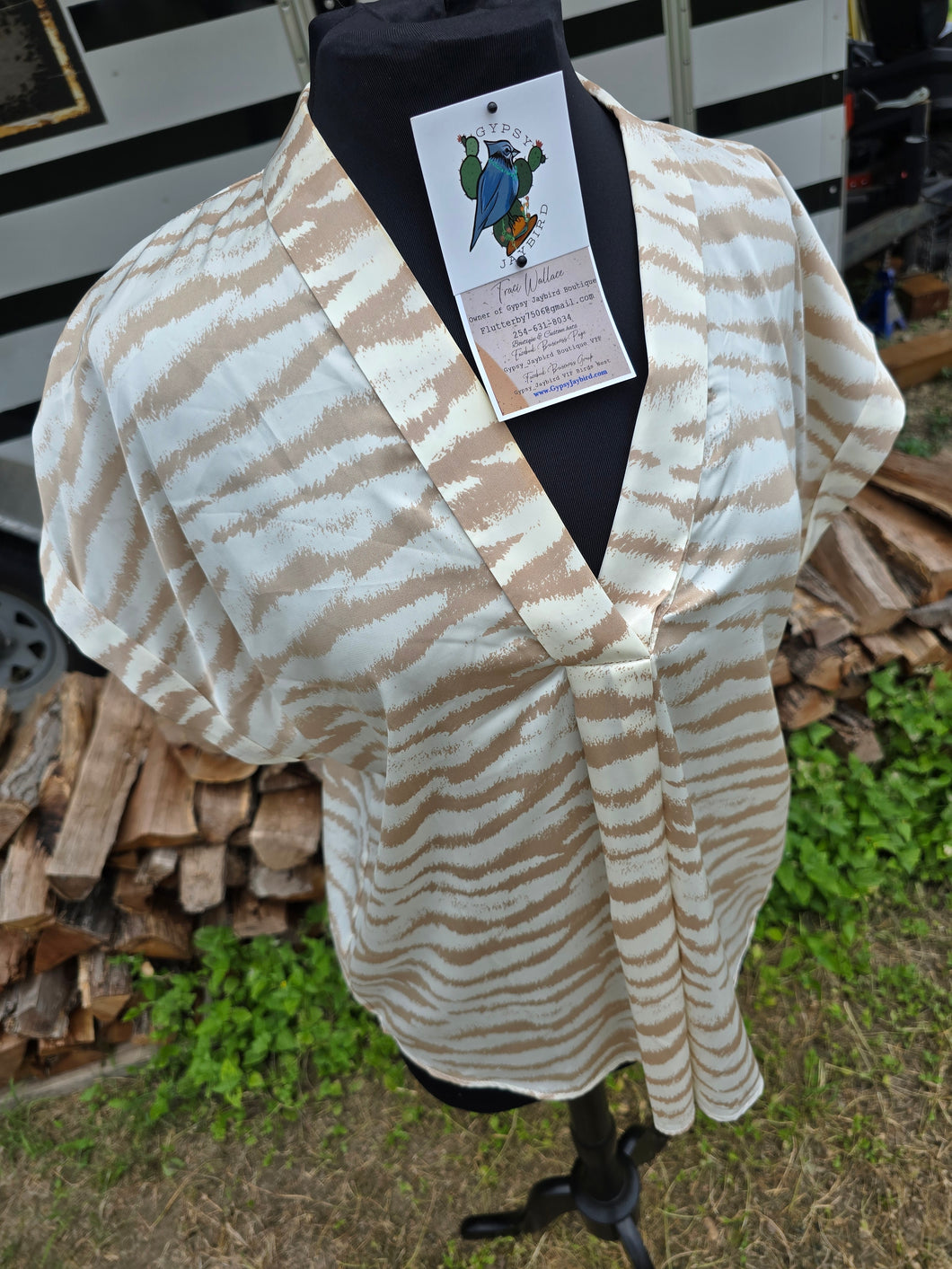 Cream & Taupe Tiger striped top