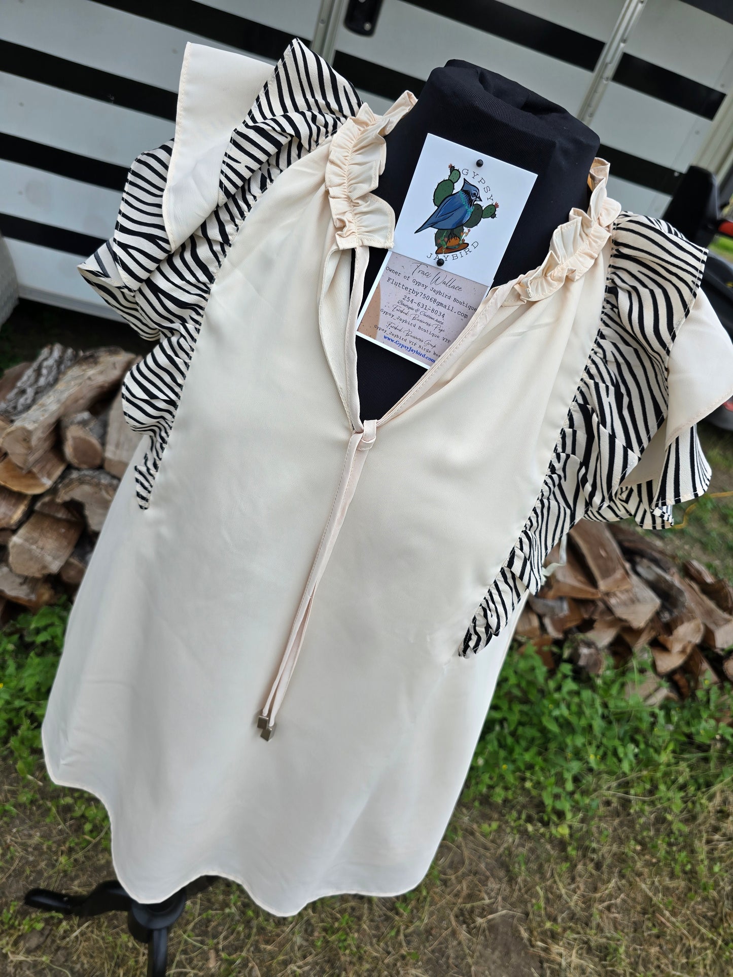Cream Ruffle Sleeve top