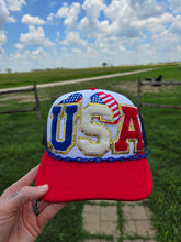 Load image into Gallery viewer, USA Patched Trucker Cap
