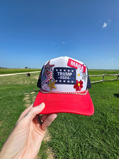 Trump & Flowers Patched Trucker Cap