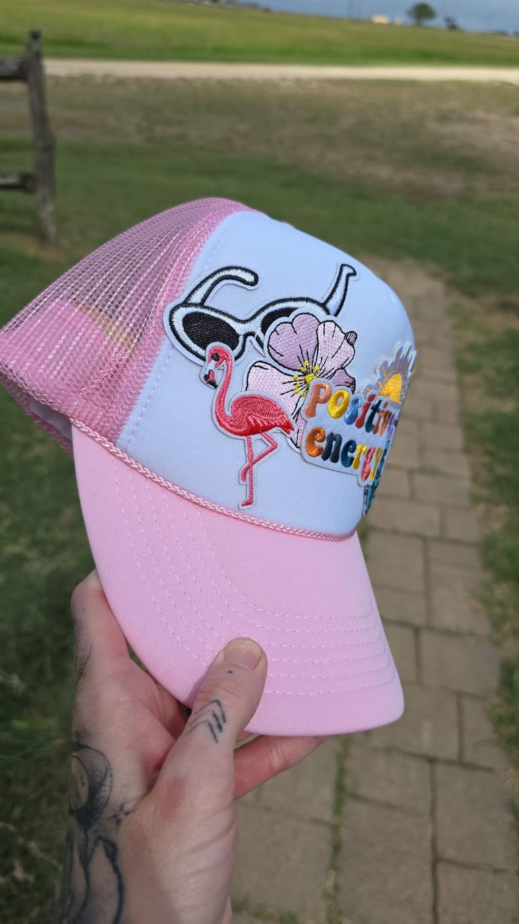 Pink PoSiTiVe Patched Trucker Cap