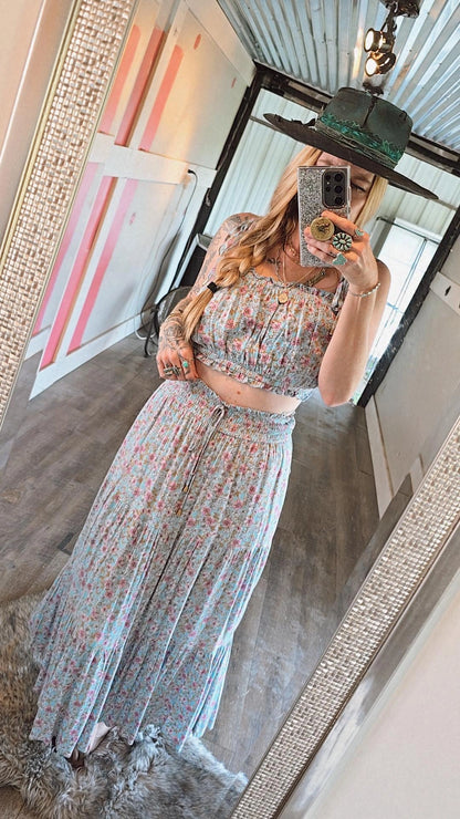 Light blue floral maxi skirt