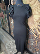 Load image into Gallery viewer, Black dress w/ ruffle sleeves
