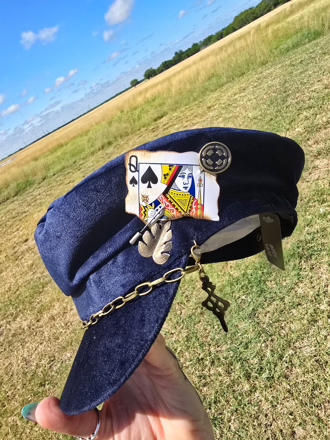 Navy Cabbie hat accessorized